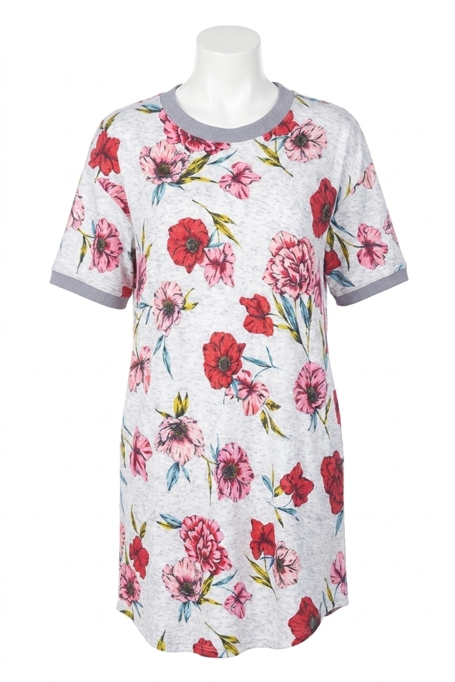 NEW KENSIE short sleeve sleep pajama shirt in grey floral